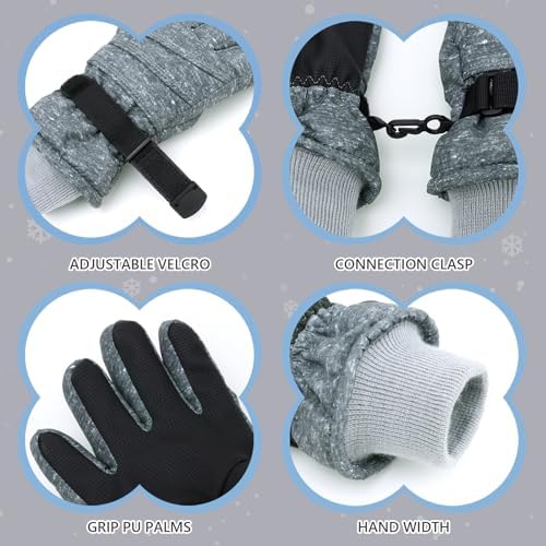 Duoyeree Kids Waterproof Ski Gloves