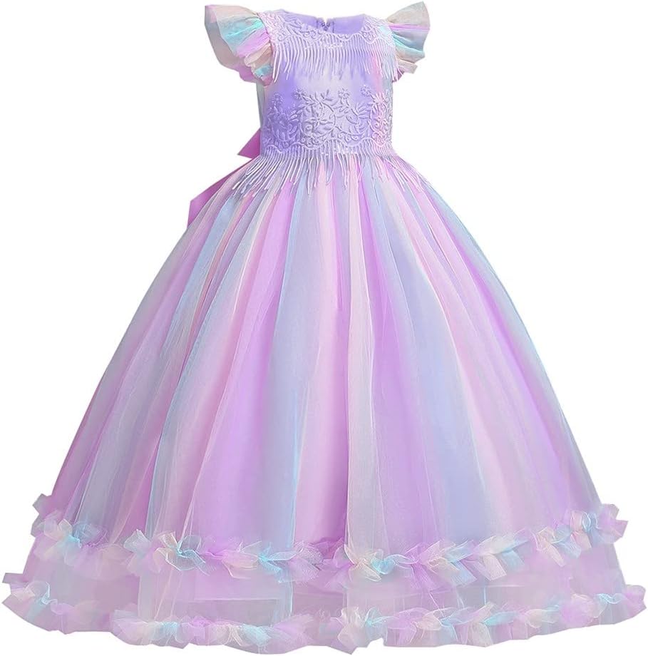 MYRISAM Girls Unicorn Rainbow Tulle Long Dress