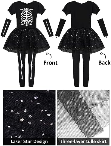 AOTHSO Halloween Girls Skeleton Costume Set with Glow In The Dark Accessories