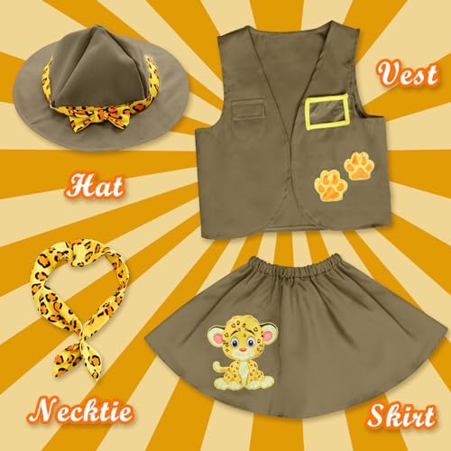 IKALI Kids Girls Zoo Keeper Costume Safari Explore Set with Tiger Print