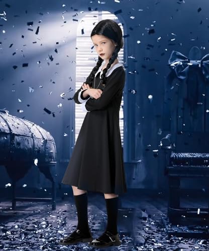 Black Peter Pan Collar Halloween Costume for Girls with Necklace Accessories