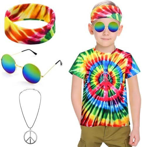 Stylish 4-Piece 60s-70s Hippie Costume Set for Boys