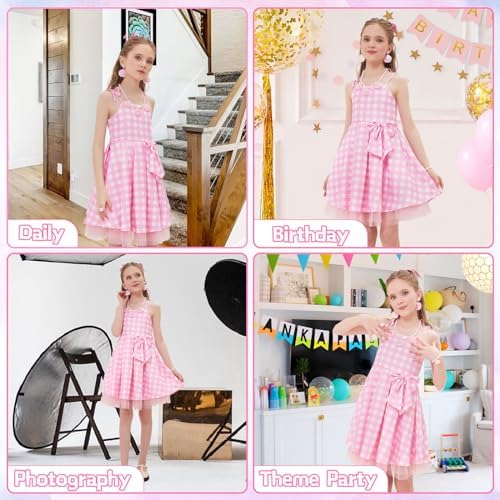 Girls Pink Plaid Costume Dress with Accessories