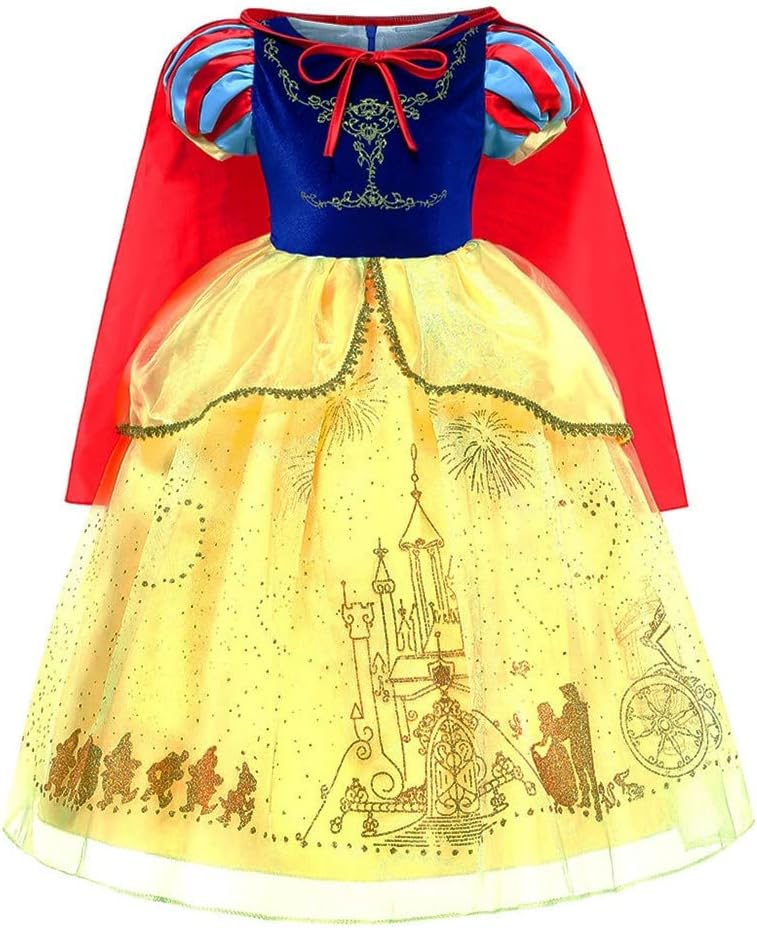 Girls Snow White Princess Halloween Party Dress Up with P cloak Costume