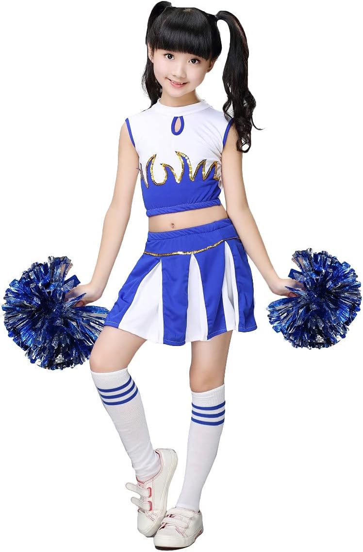 LOLANTA - Girls Cheerleader Set - Pleated Skirt with Pom Poms