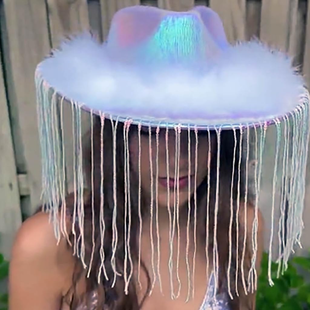 Vintage Cowgirl Hat with Furry Tassels
