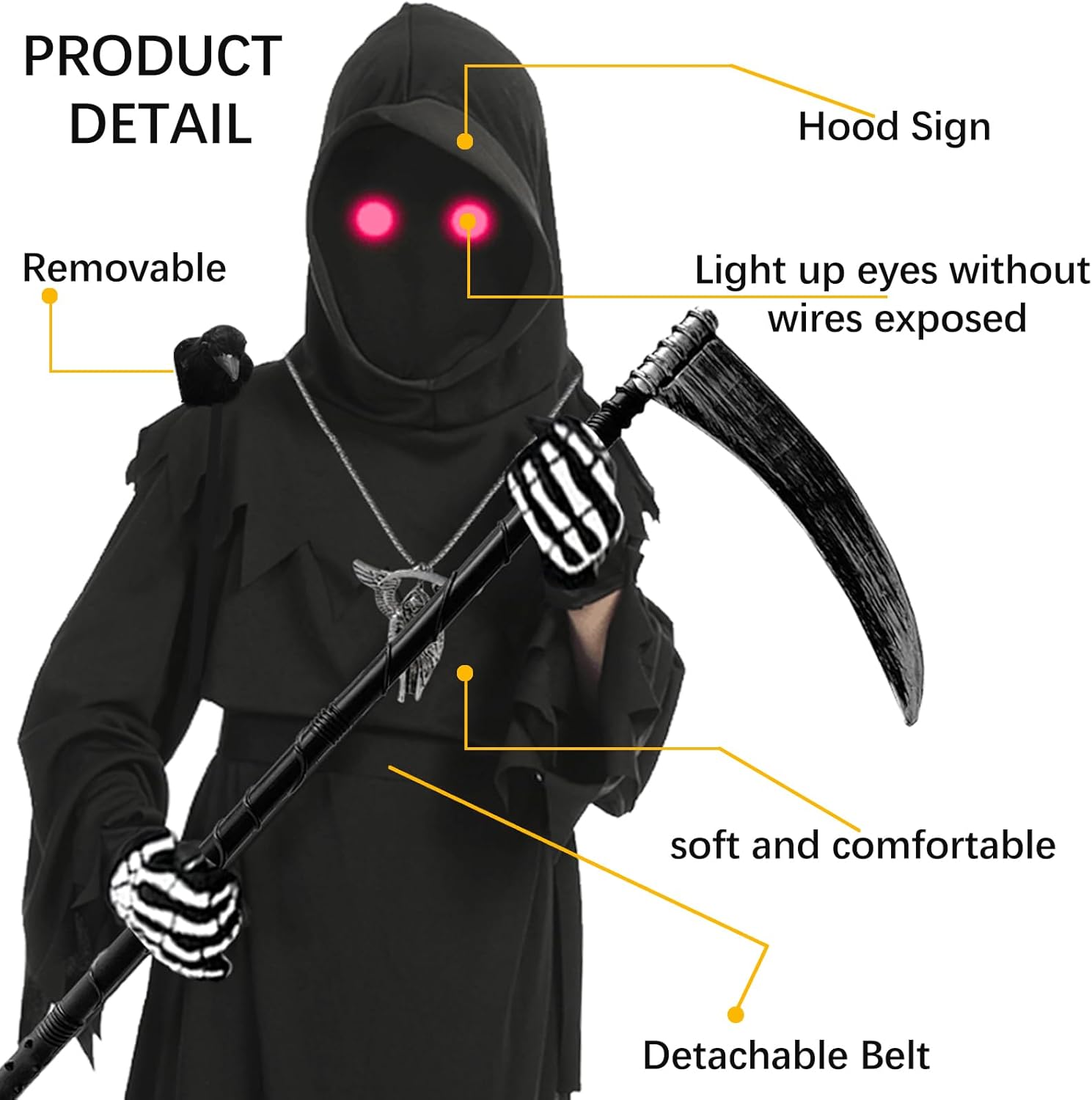 Halloween Grim Reaper Costume with Glowing Red Eyes 1