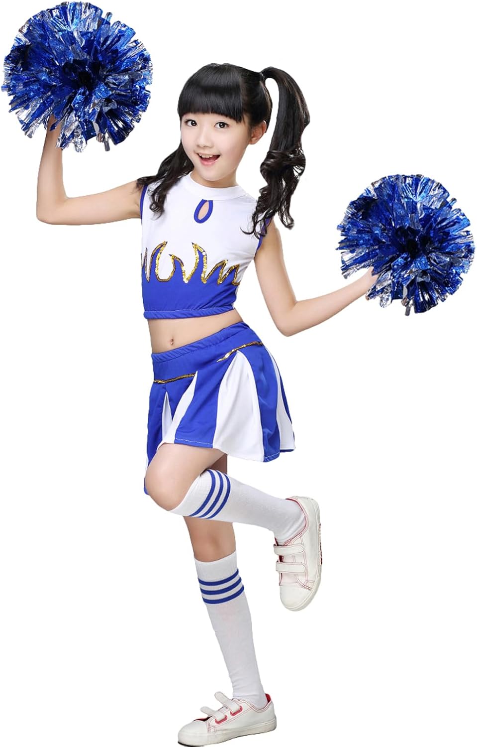 LOLANTA - Girls Cheerleader Set - Pleated Skirt with Pom Poms