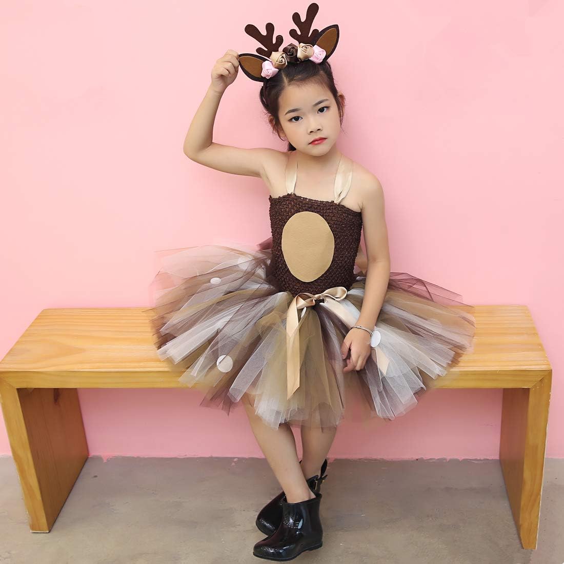 Girls Deer Costume Tutu Dress for Halloween and Christmas