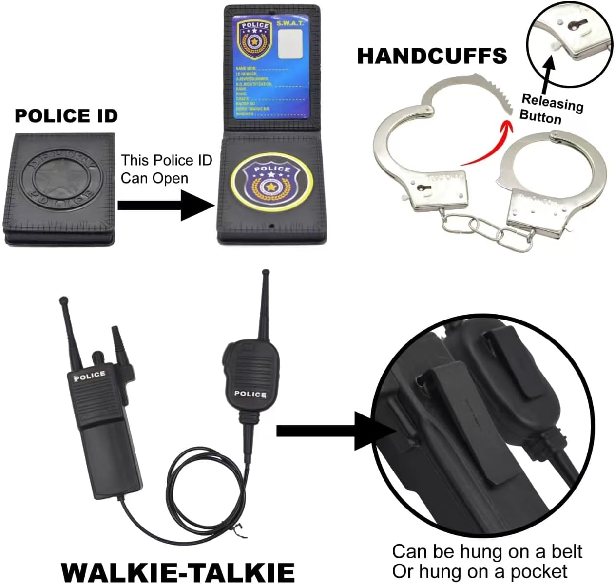 QPCOS Police Costume for Kids - Halloween and Role Play Set