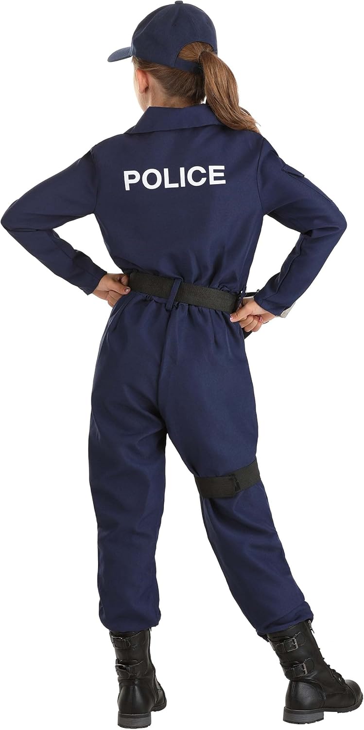 Girls Tactical Cop Jumpsuit Costume with Hat and Belt