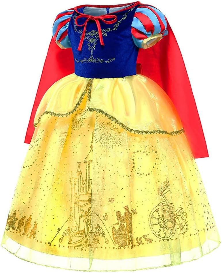 Girls Snow White Princess Halloween Party Dress Up with P cloak Costume