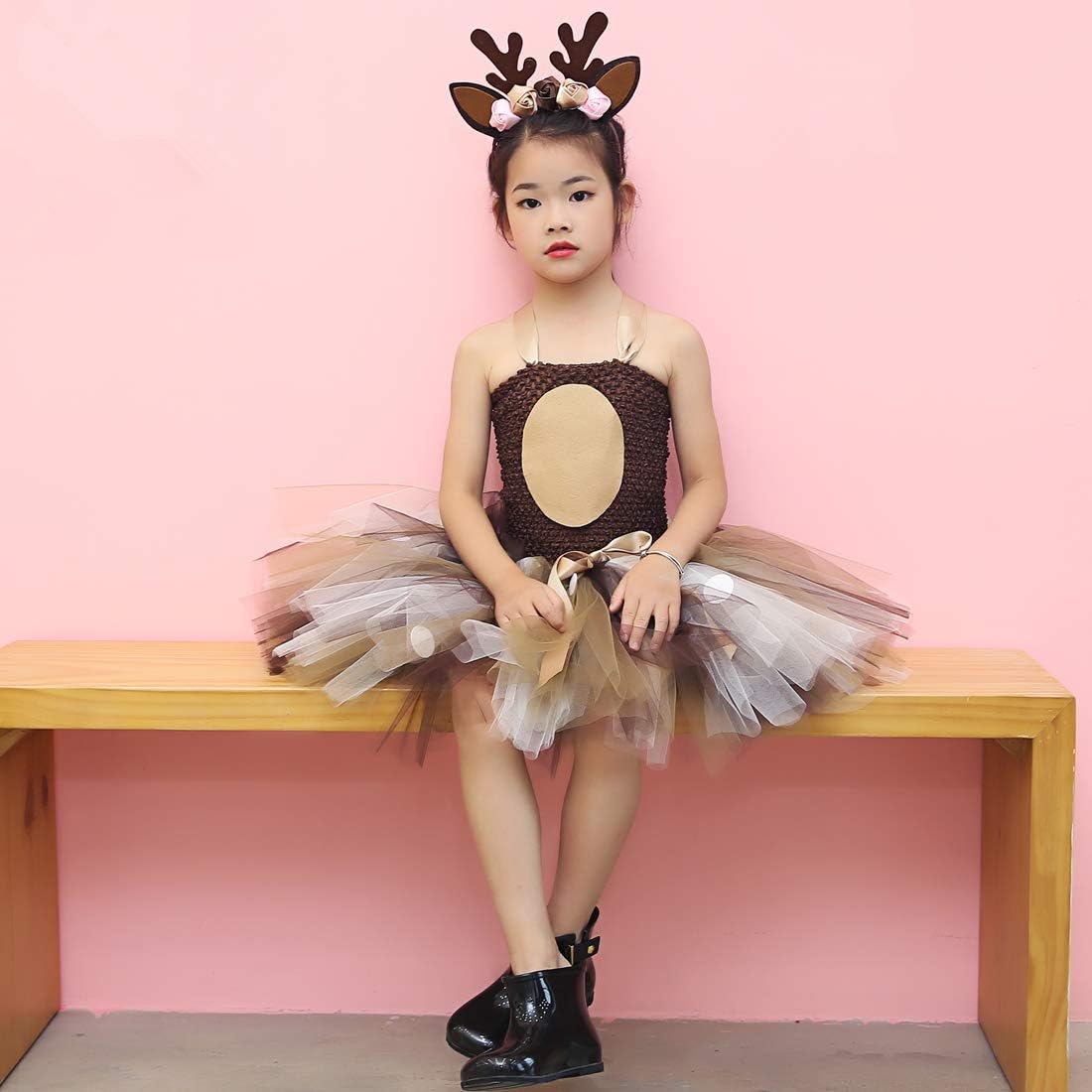 Girls Deer Costume Tutu Dress for Halloween and Christmas