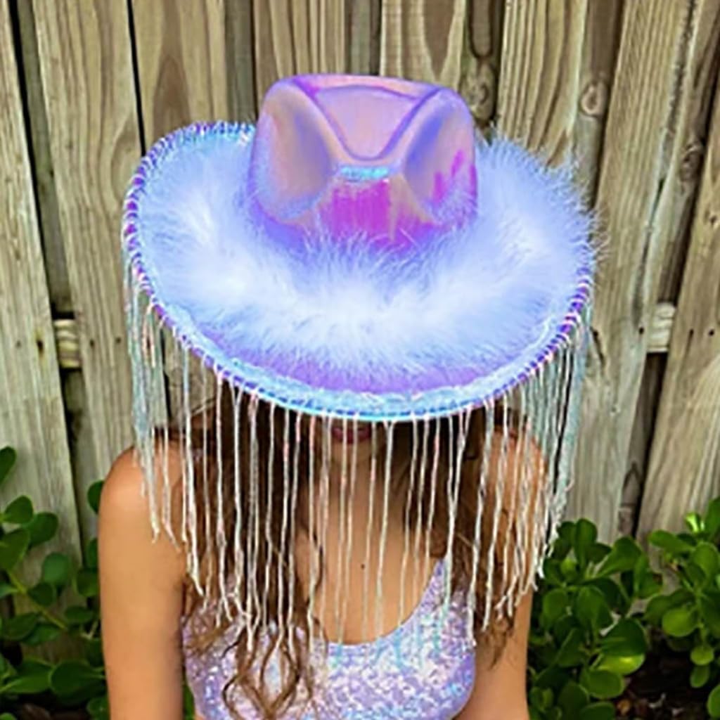 Vintage Cowgirl Hat with Furry Tassels