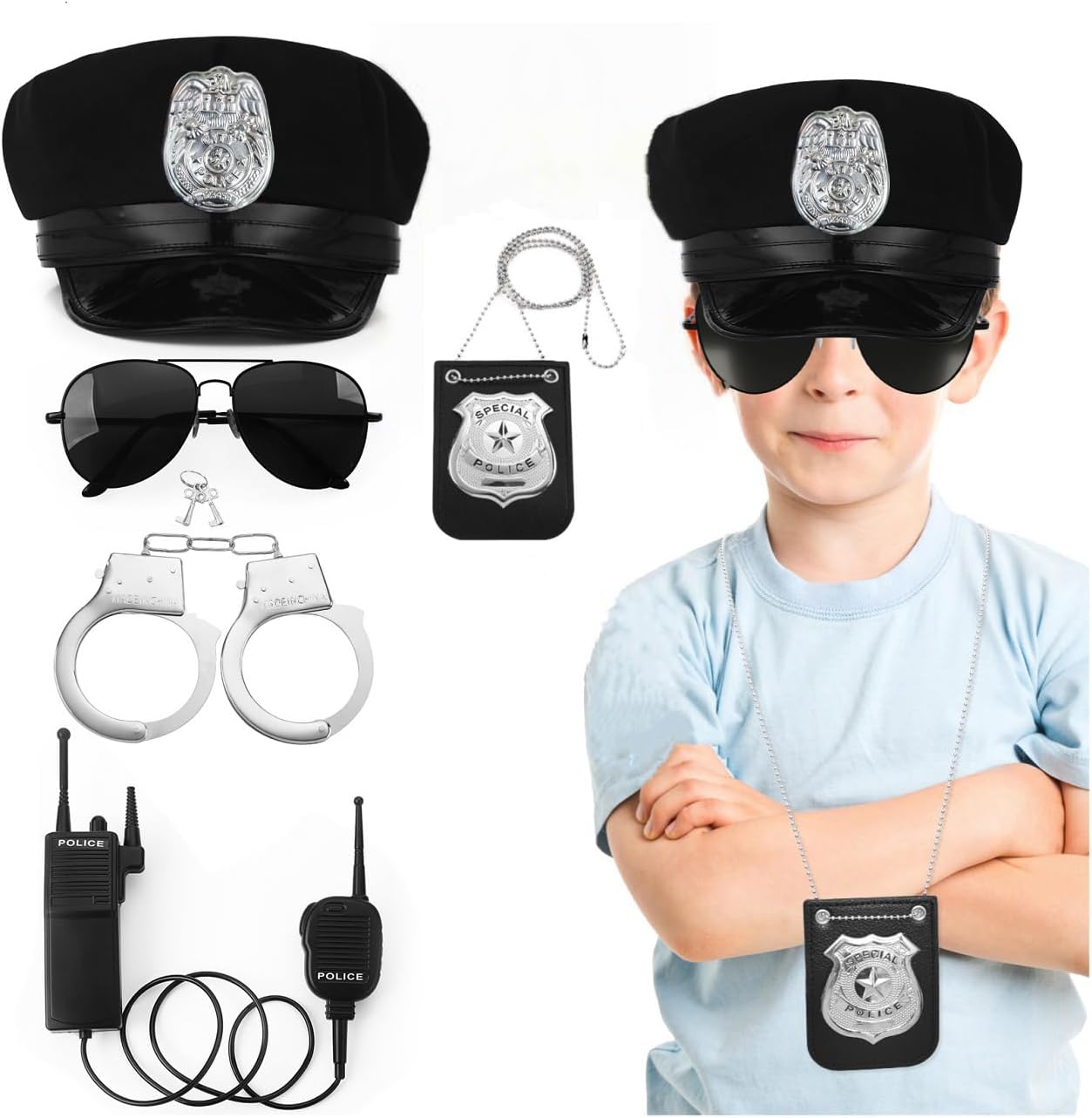 Adjustable Police Costume Accessories Set for Men Women