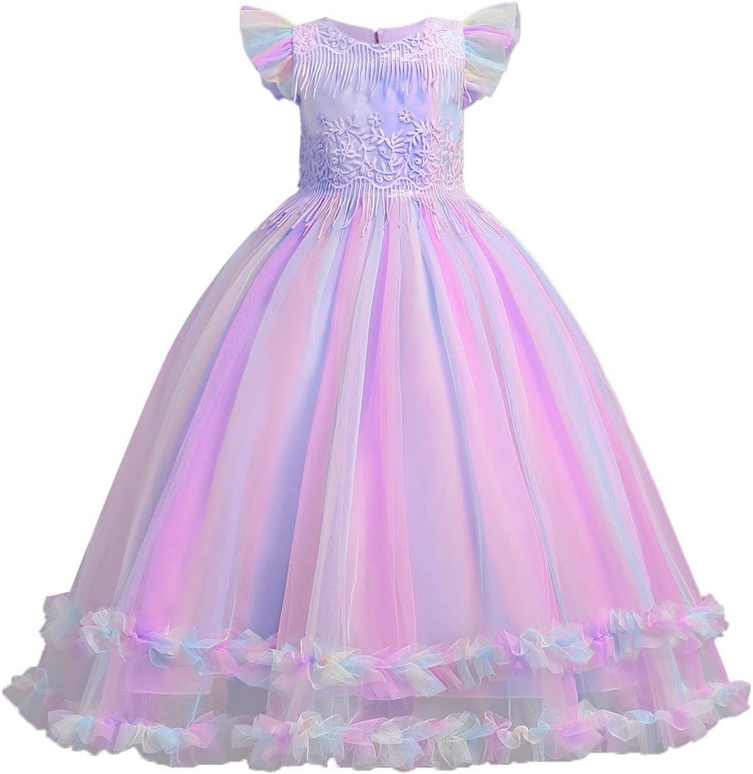 MYRISAM Girls Unicorn Rainbow Tulle Long Dress