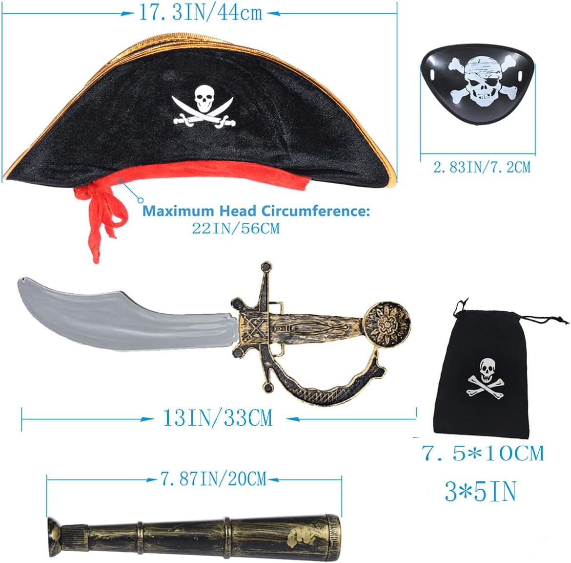 TOGROP Pirate Kids Costume Set 3-12 yrs