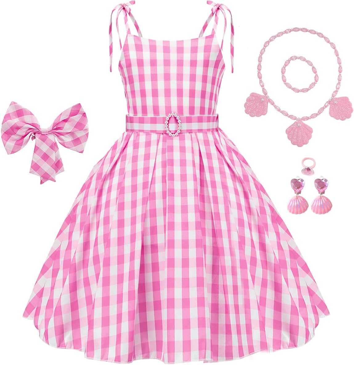 Girls Pink Gingham Costume Dress Movie Cosplay for Kids