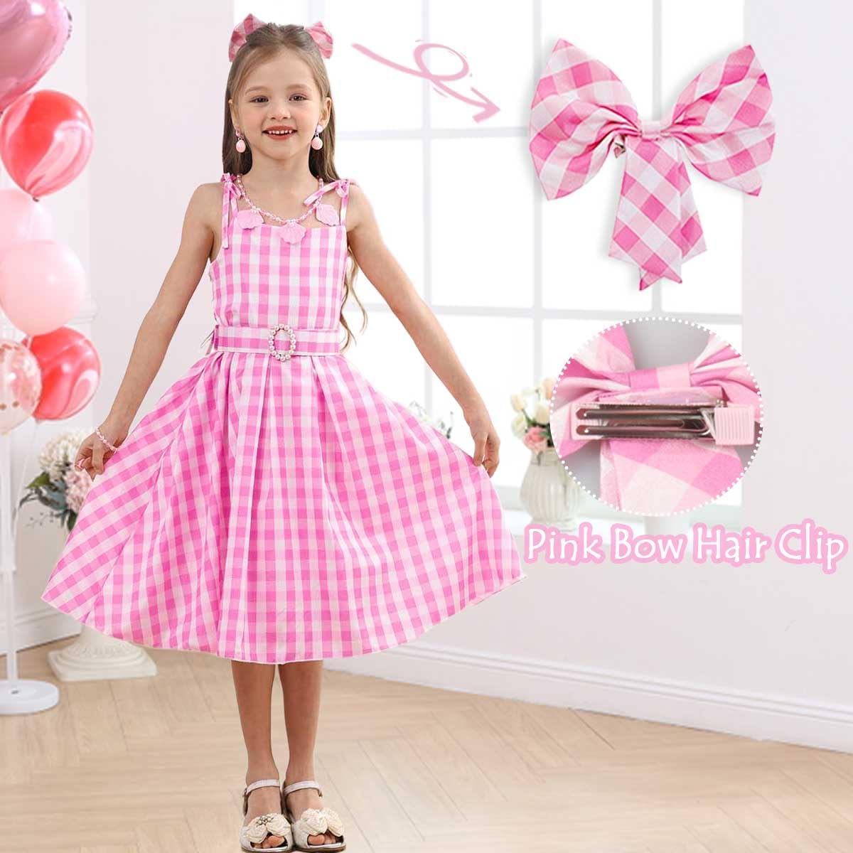 Girls Pink Gingham Costume Dress Movie Cosplay for Kids