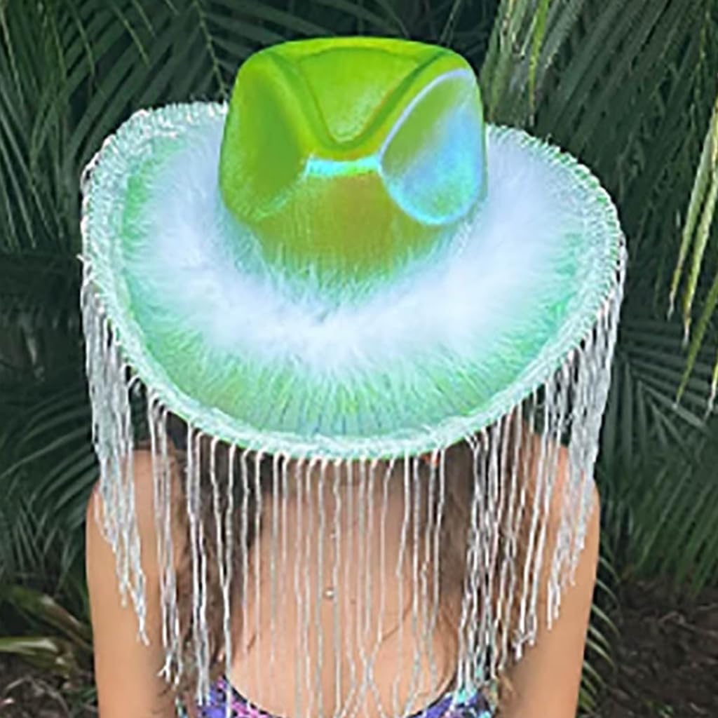 Vintage Cowgirl Hat with Furry Tassels