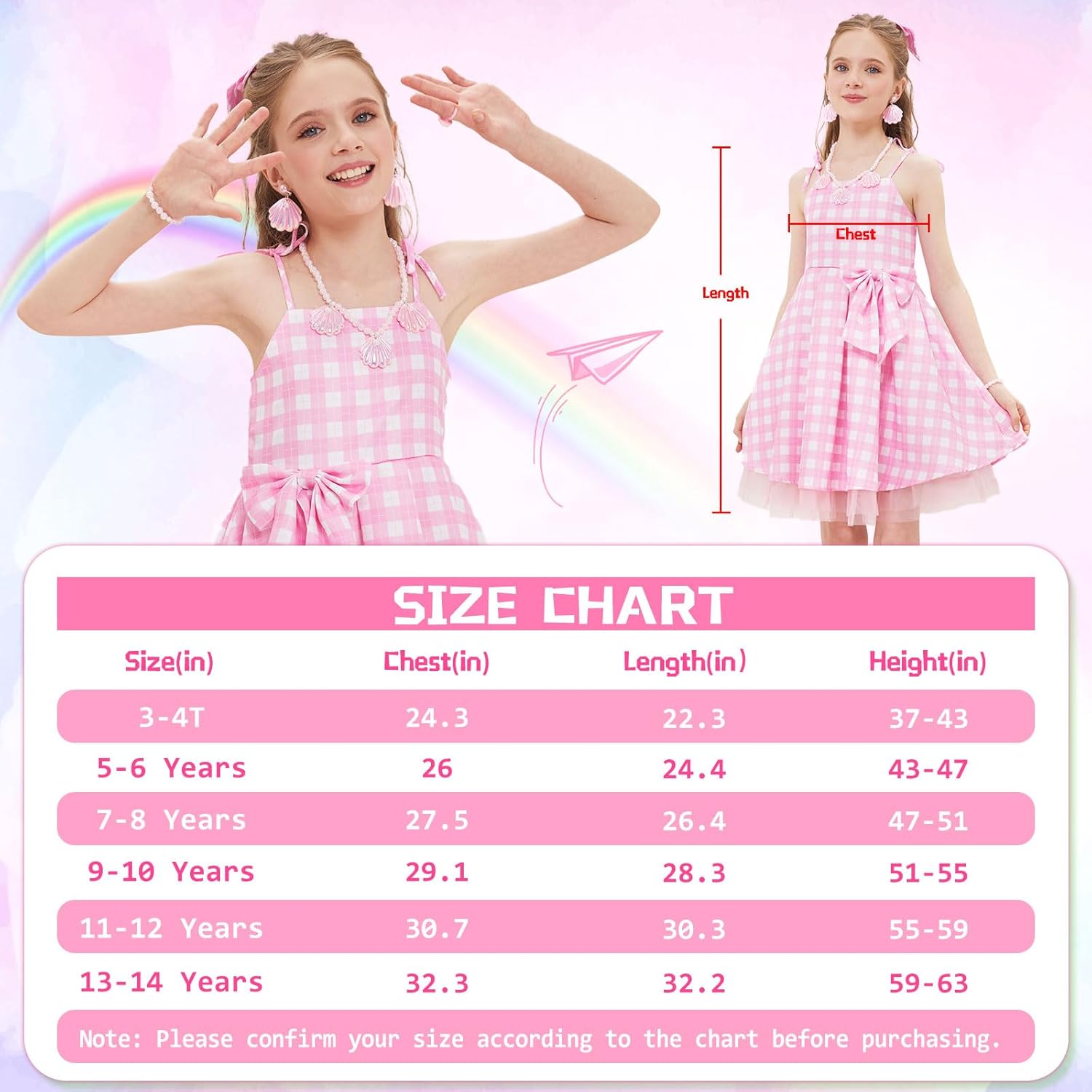 Girls Pink Plaid Costume Dress with Accessories