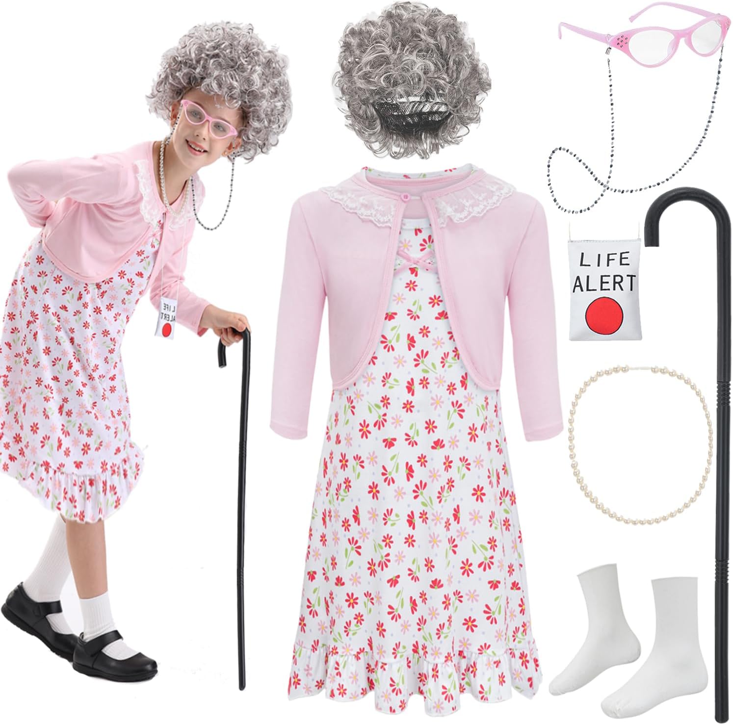 ZeroShop 100th Day Old Lady Costume for Girls
