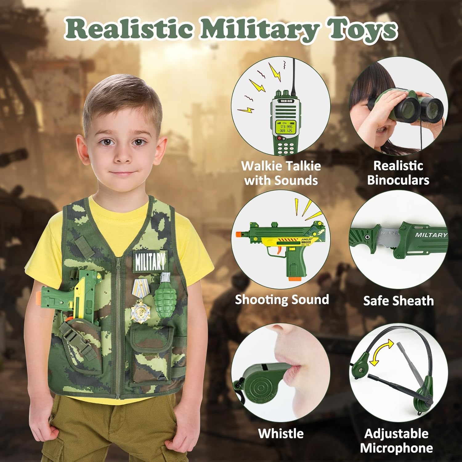 KalaDuck 13-Piece Army Costume for Boys Ages 3-8