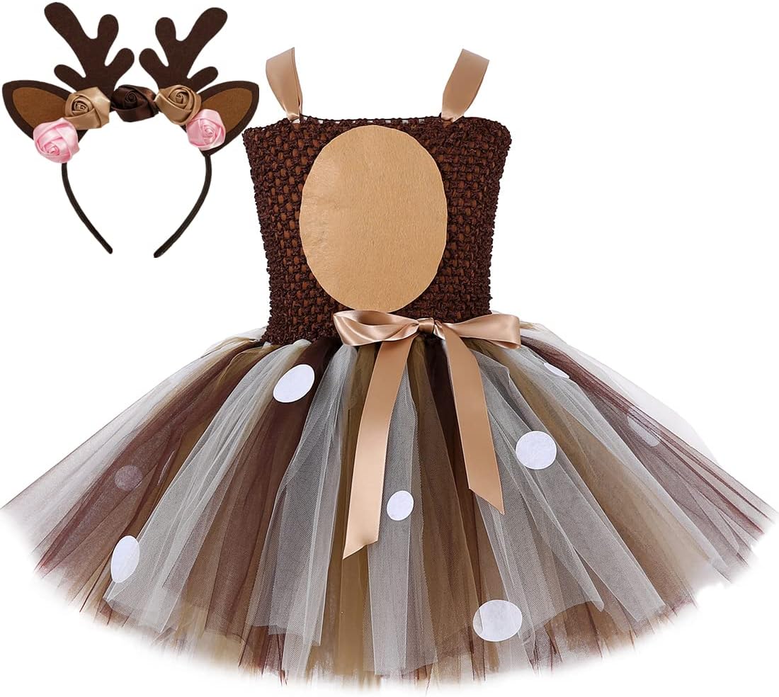 Girls Deer Costume Tutu Dress for Halloween and Christmas