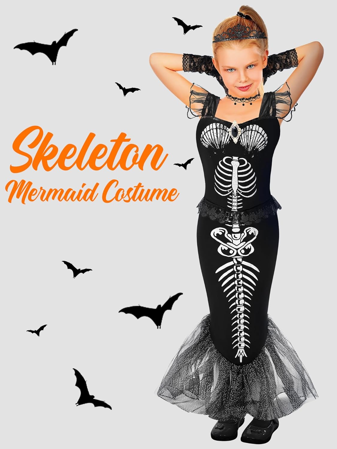 6-Piece Girls Halloween Skeleton Mermaid Costume