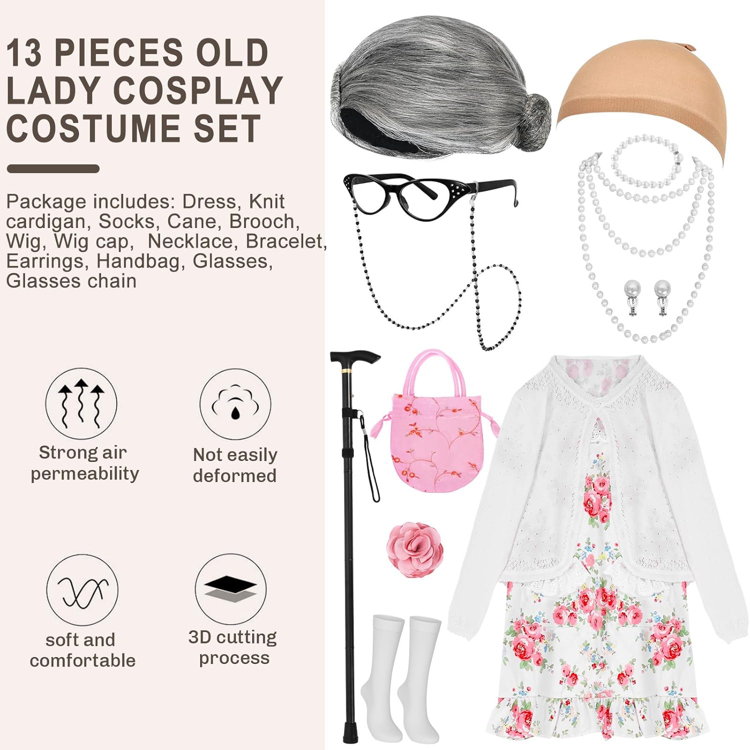 MGparty 100th Day of School Costume for Girls Grandma Starter Kit