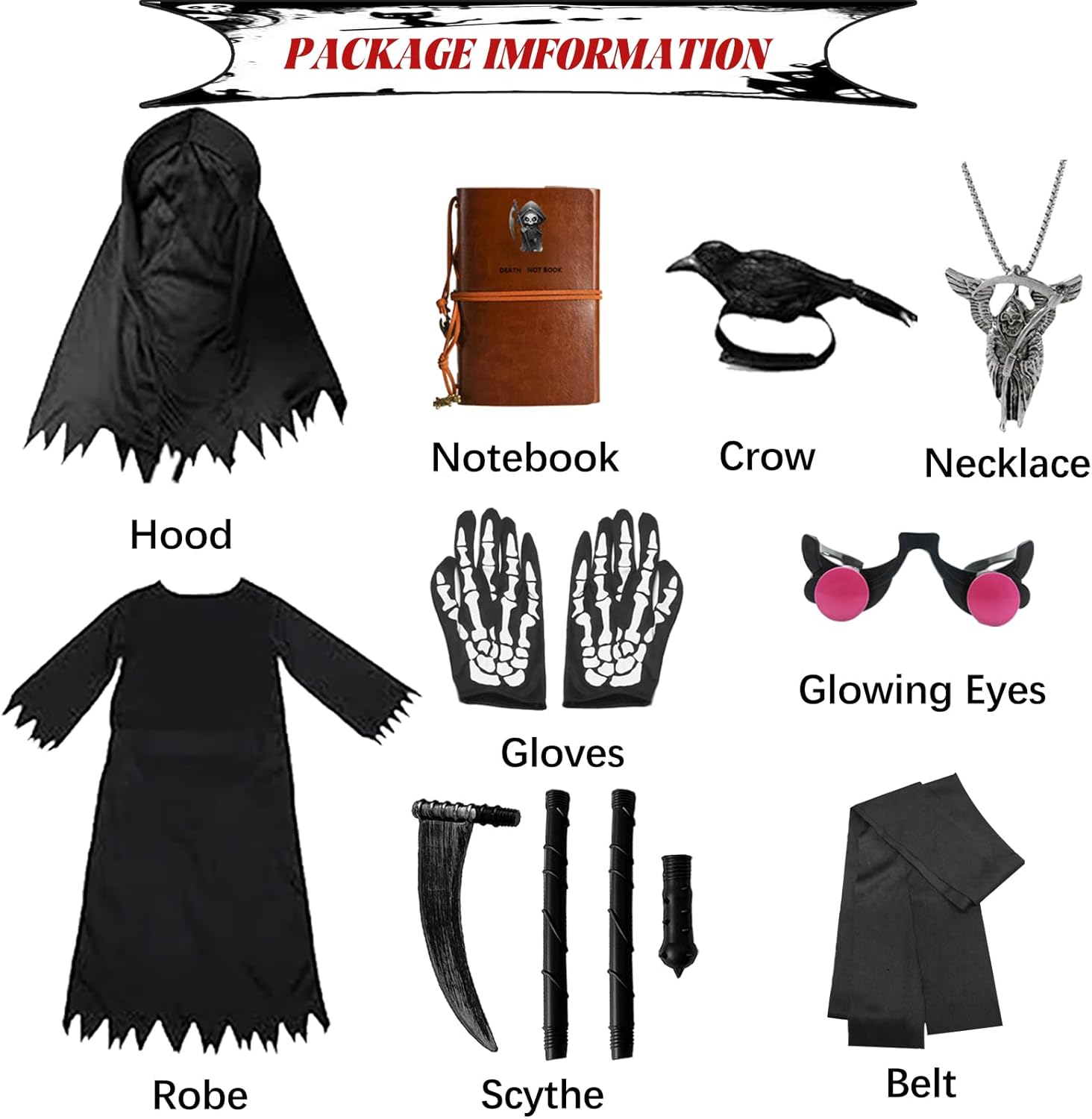 Halloween Grim Reaper Costume with Glowing Red Eyes 1