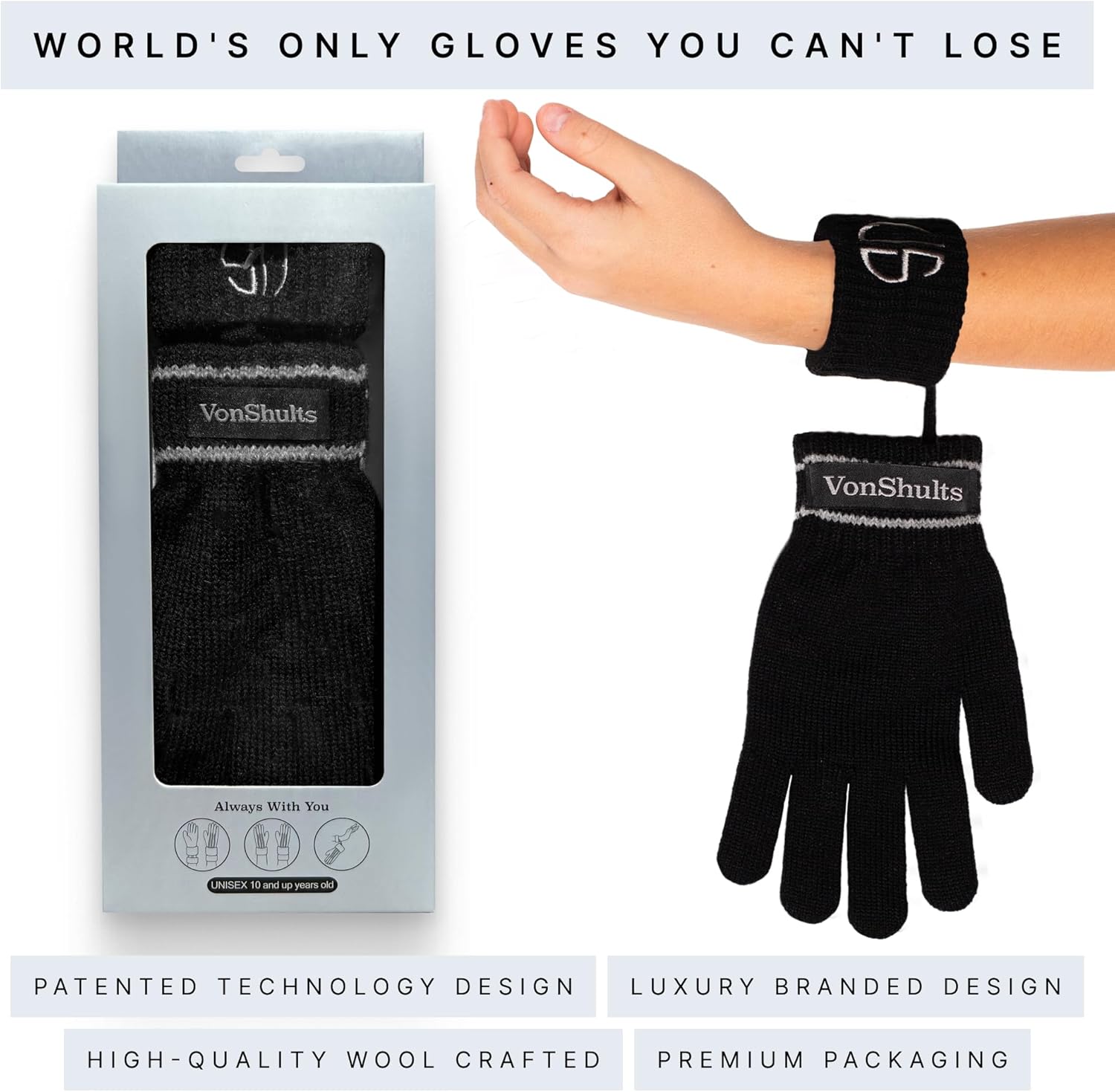 VonShults Merino Wool Winter Gloves - Soft Stylish Christmas Gift for Kids