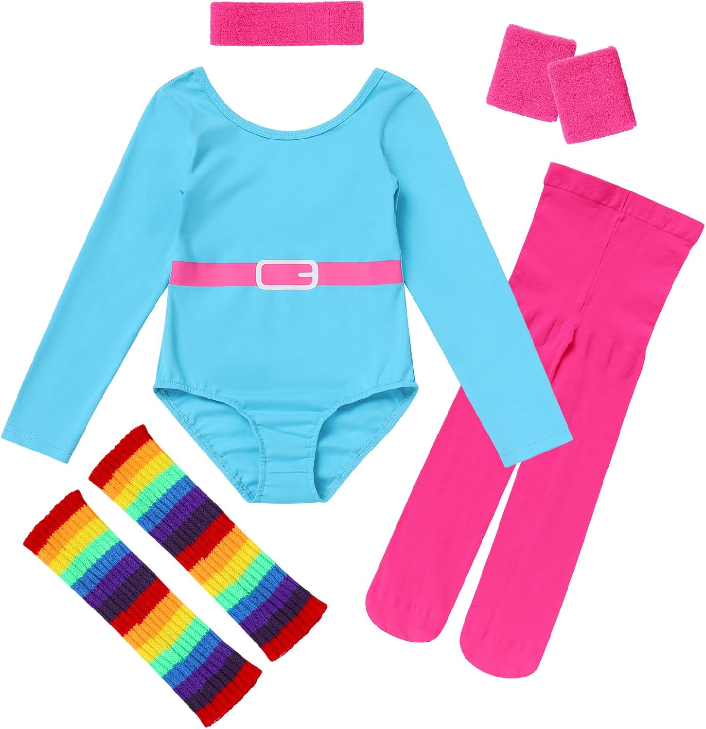 ODASDO 80s Retro Fitness Outfit for Girls Halloween Costume Set