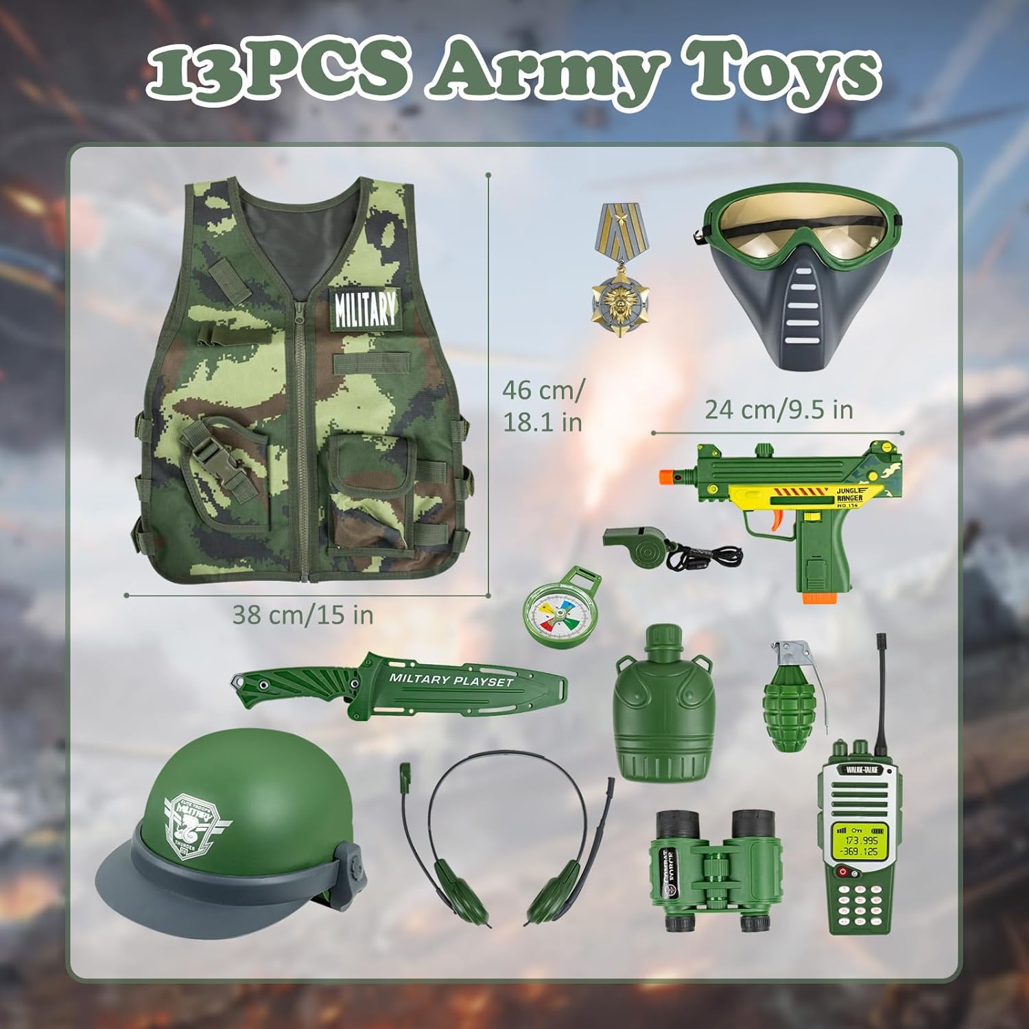 KalaDuck 13-Piece Army Costume for Boys Ages 3-8