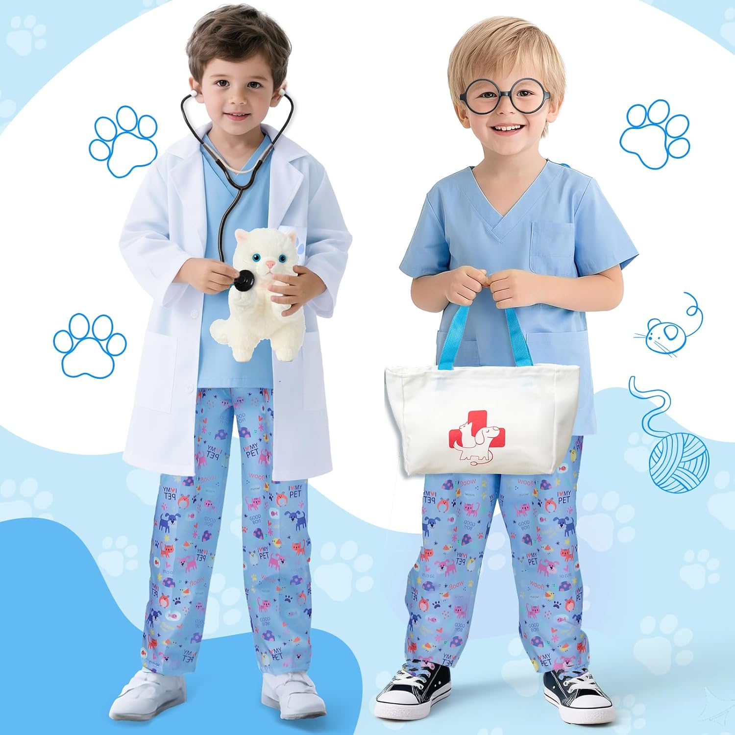 Latocos 10pcs Kids Veterinarian Costume Play Set Halloween Career Day Dress Up