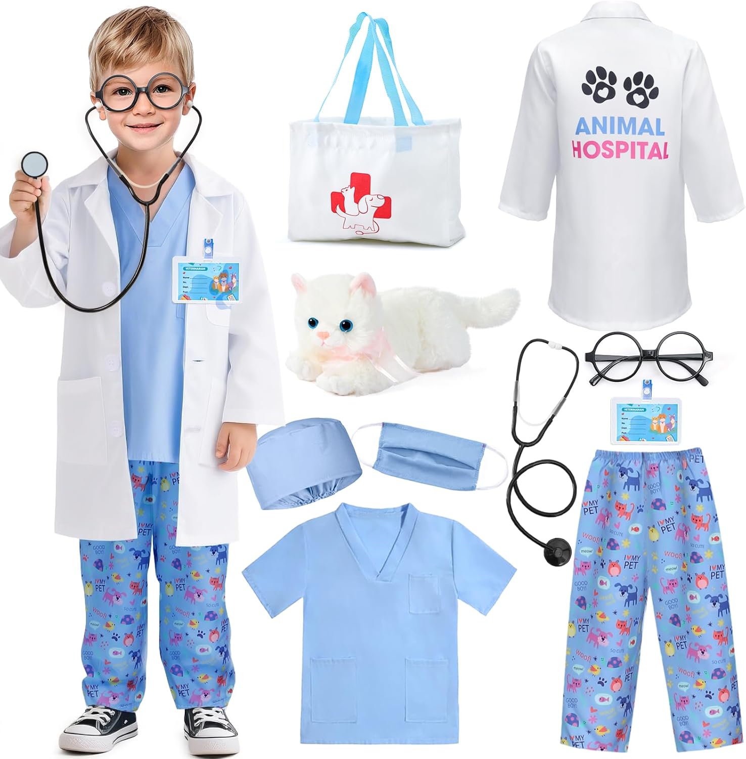 Latocos 10pcs Kids Veterinarian Costume Play Set Halloween Career Day Dress Up