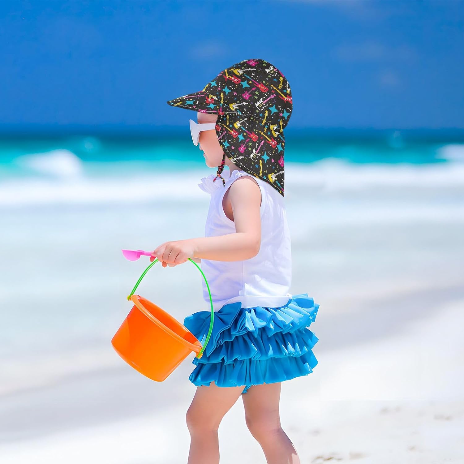 AMmao Colorful Guitar Stars Toddler Beach Sun Hat