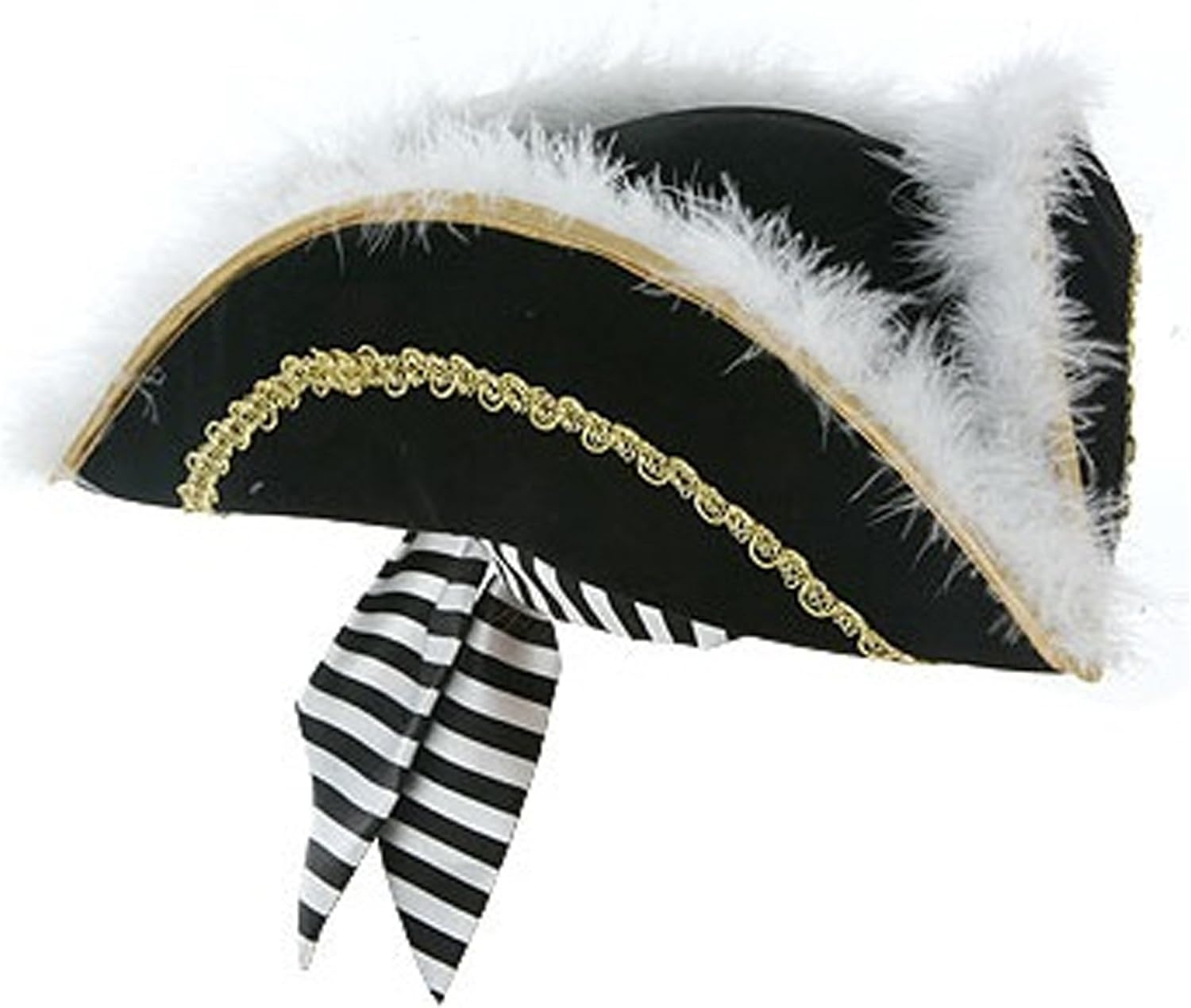 Captain Kids Tricorn Hat with Gold Trim and White MarABou