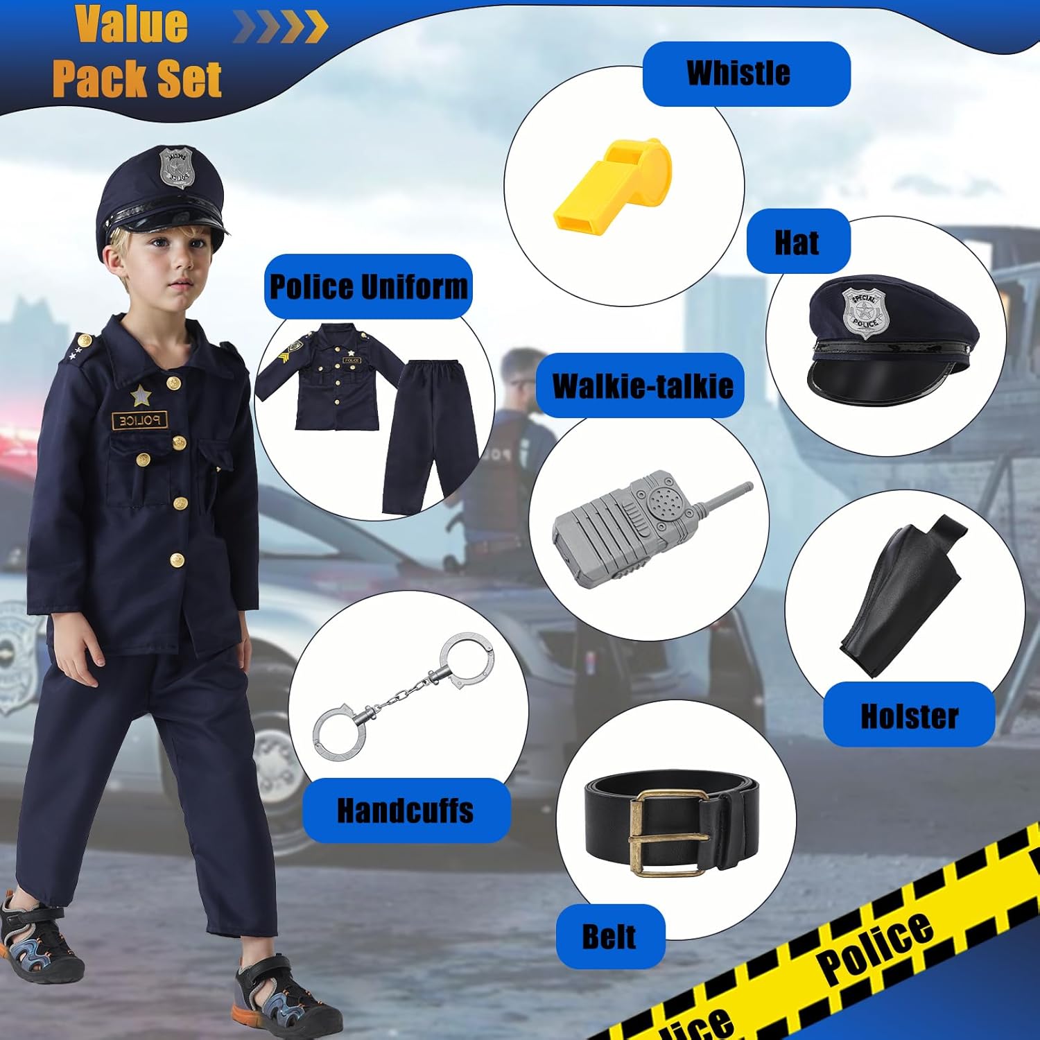 JCJ Police Costume for Kids Halloween Set