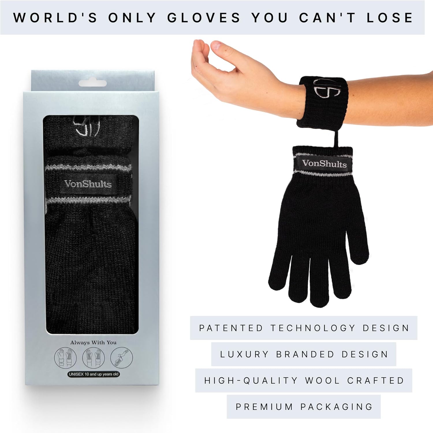 VonShults Merino Wool Winter Gloves - Soft Stylish Christmas Gift for Kids