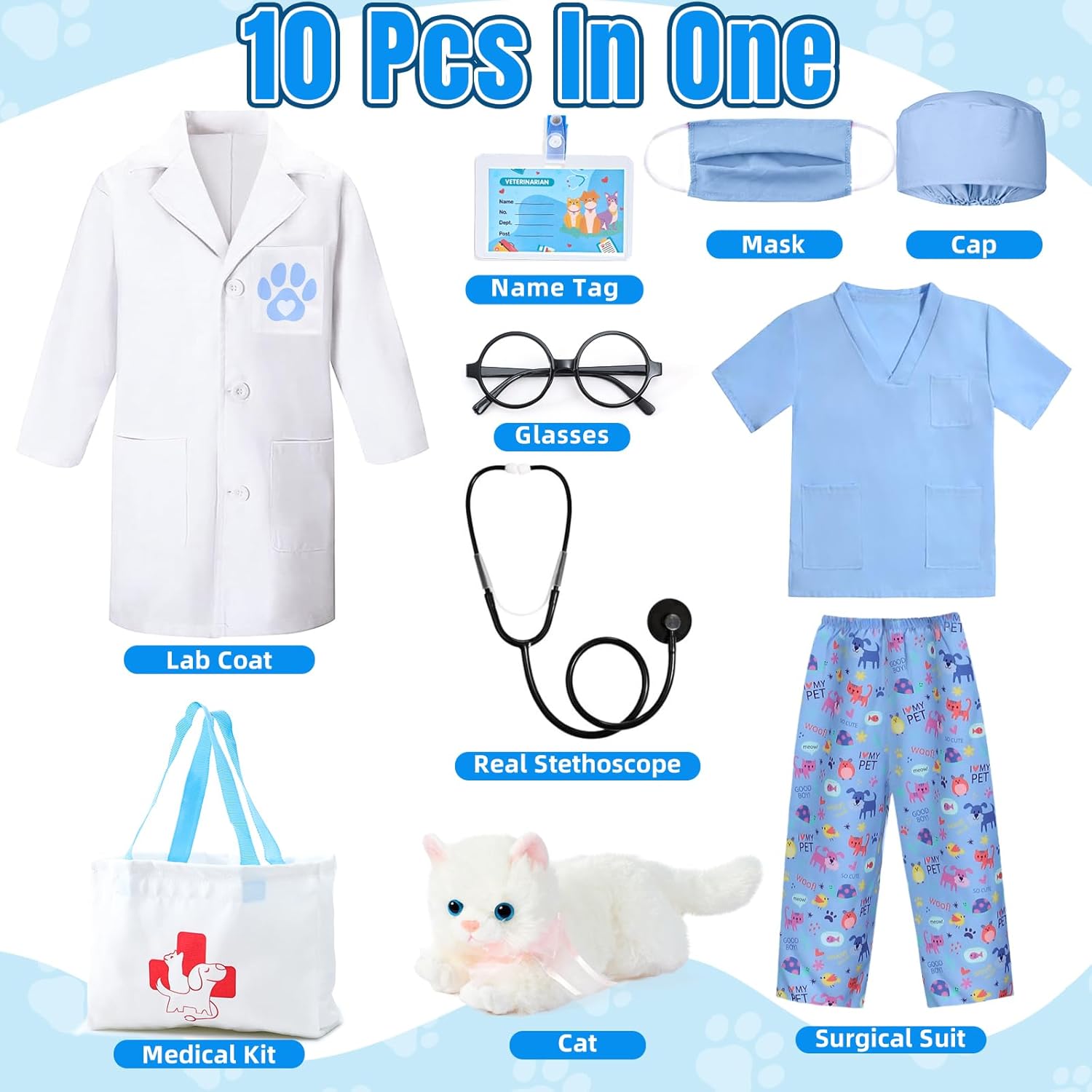 Latocos 10pcs Kids Veterinarian Costume Play Set Halloween Career Day Dress Up