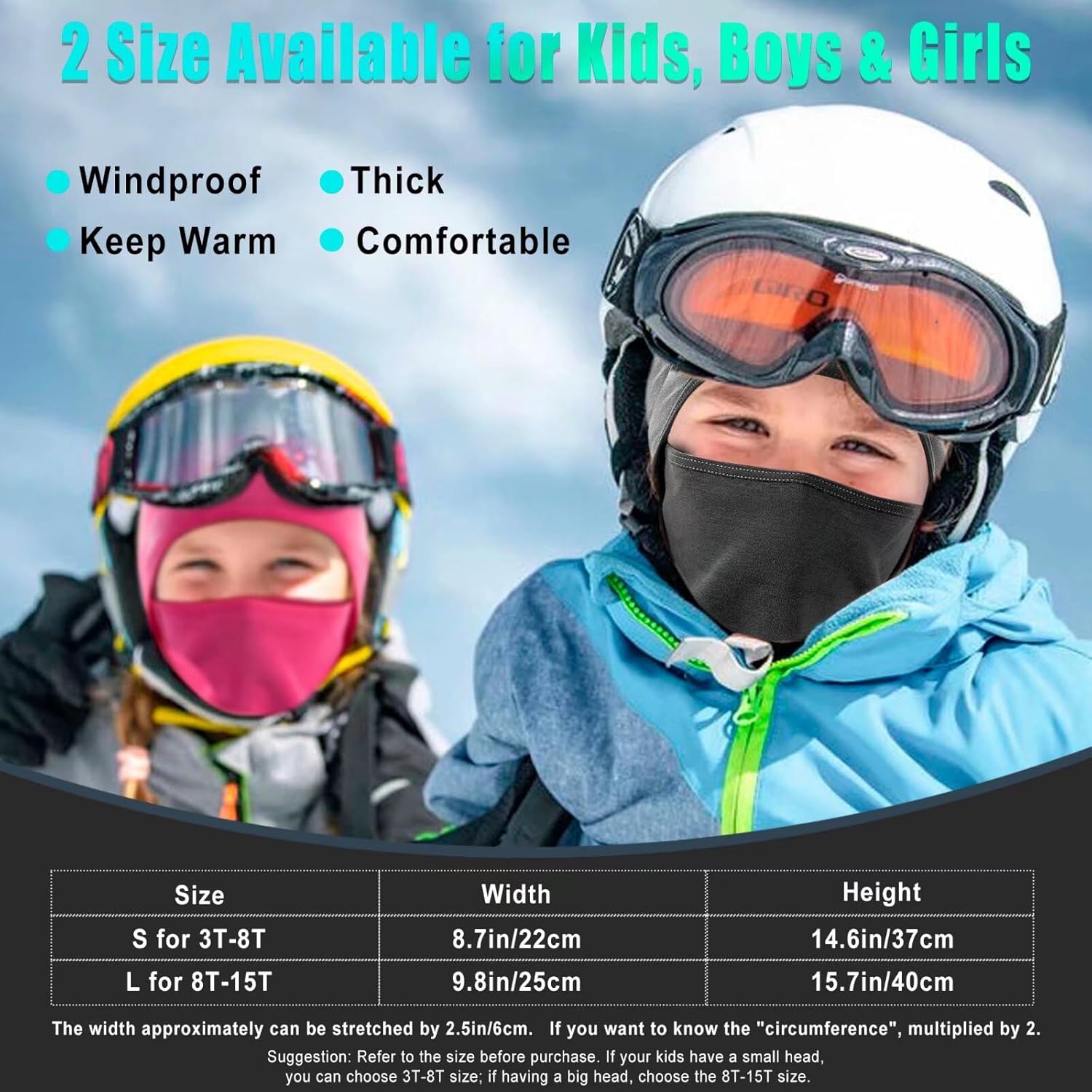 2 Pack Kids Balaclava Face Mask for Winter Ski and Cycling