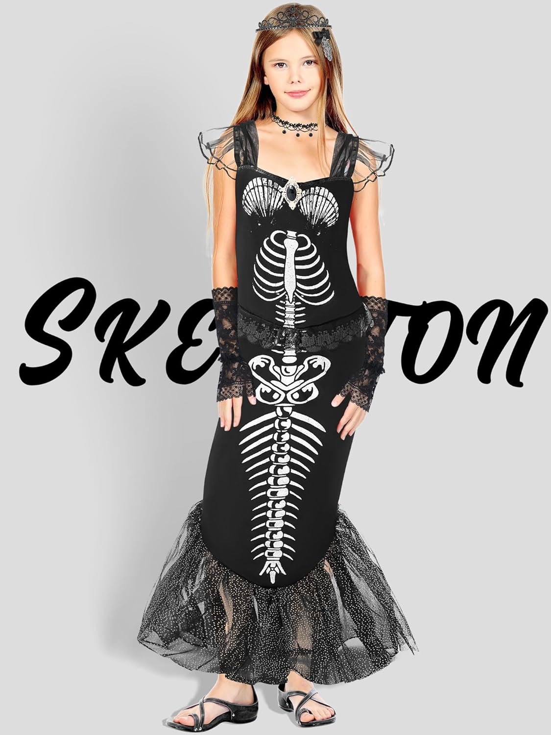 6-Piece Girls Halloween Skeleton Mermaid Costume