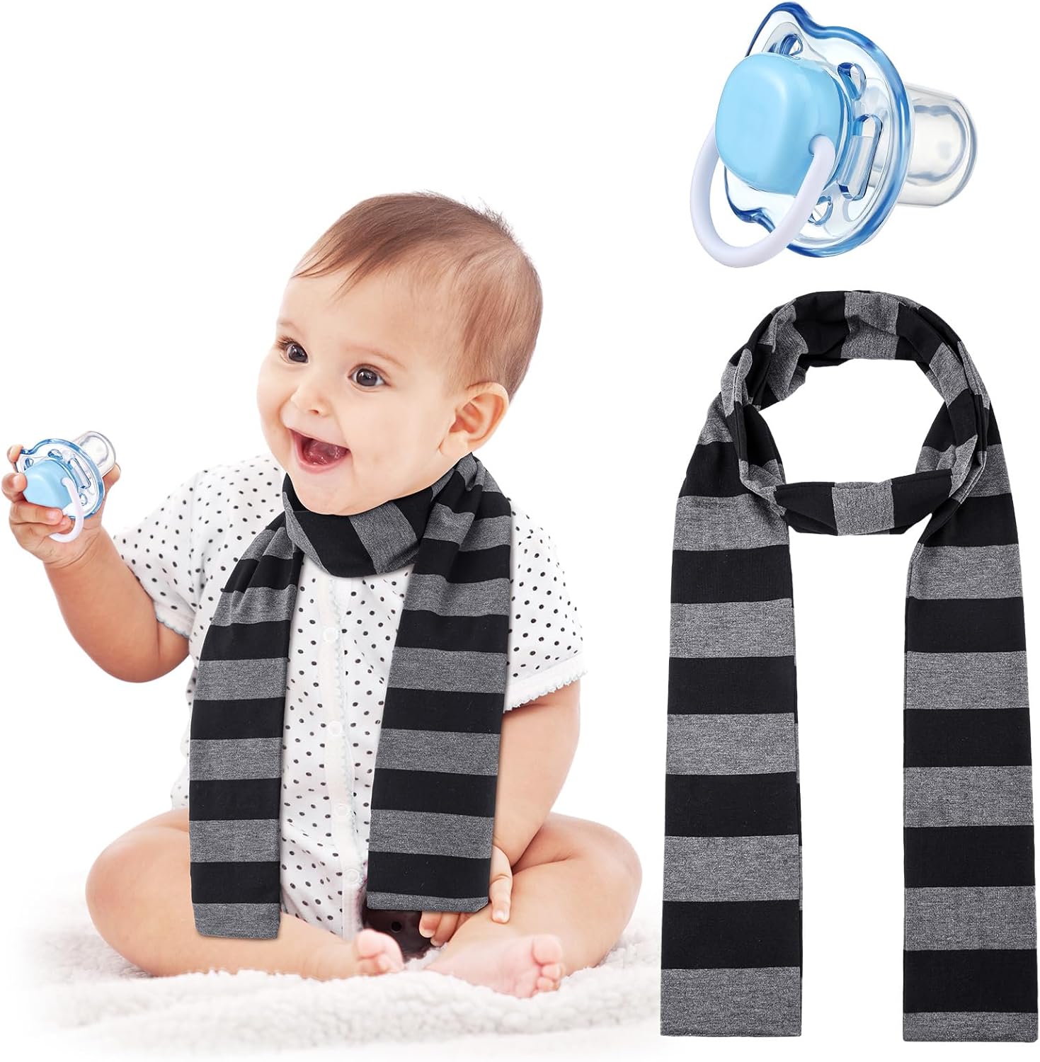 Geyoga Kids Halloween Accessories Set Black Gray Striped Scarf Blue Pacifier
