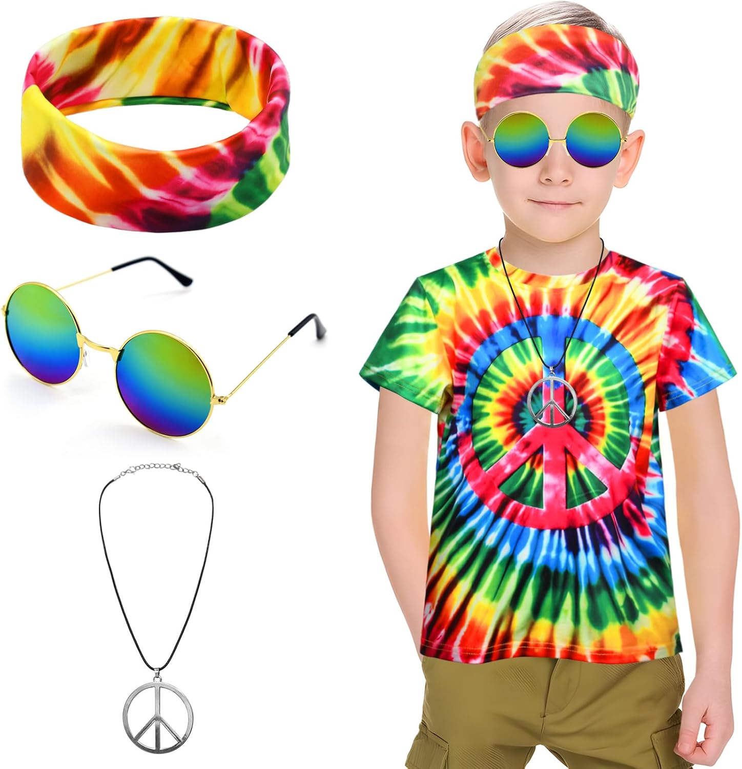 Stylish 4-Piece 60s-70s Hippie Costume Set for Boys