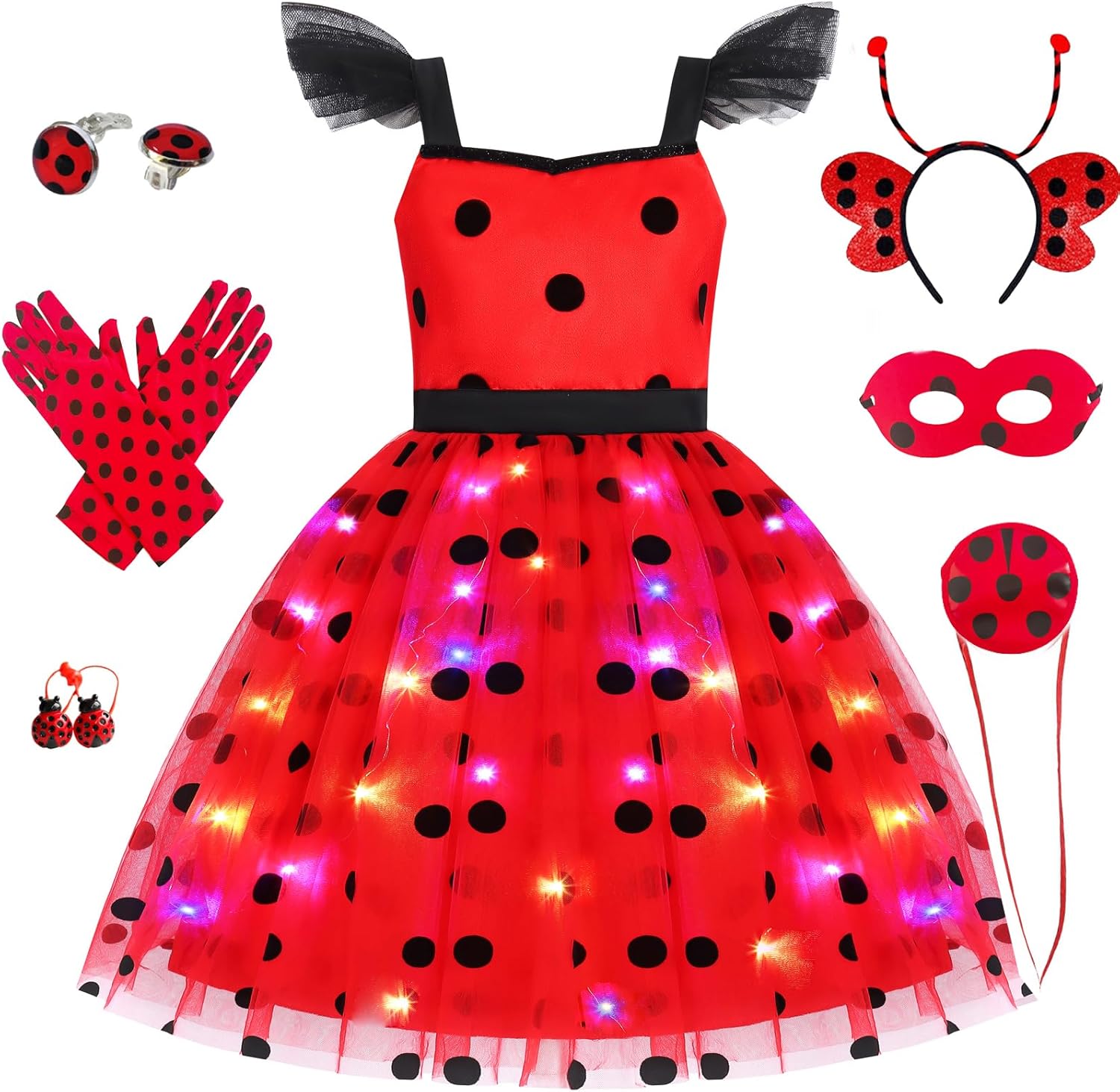 Girls Halloween LED Ladybug Costumes - Light-Up Party Dresses