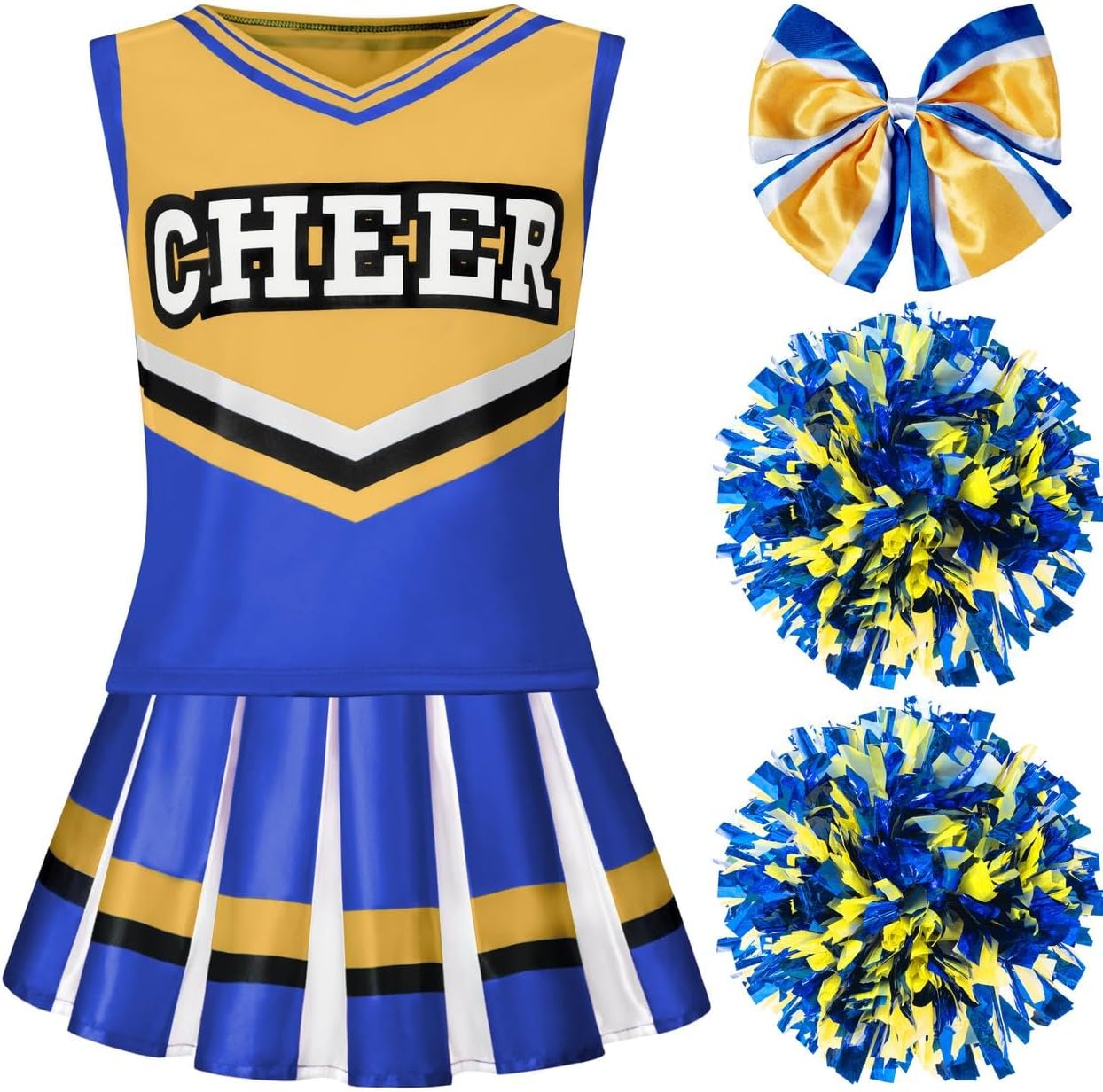 Girls Cheerleader Costume Set with Accessories for Halloween