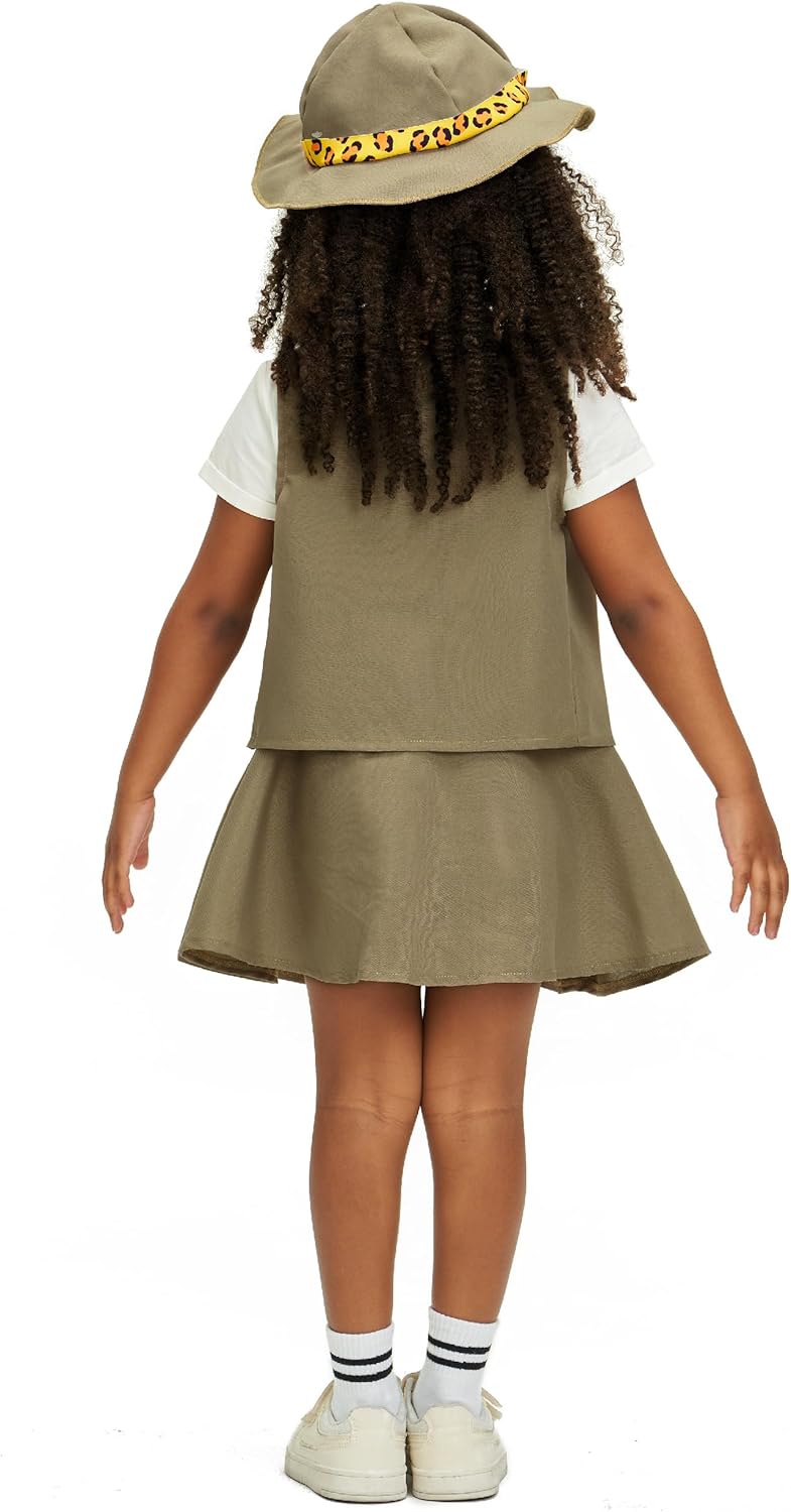 IKALI Kids Girls Zoo Keeper Costume Safari Explore Set with Tiger Print