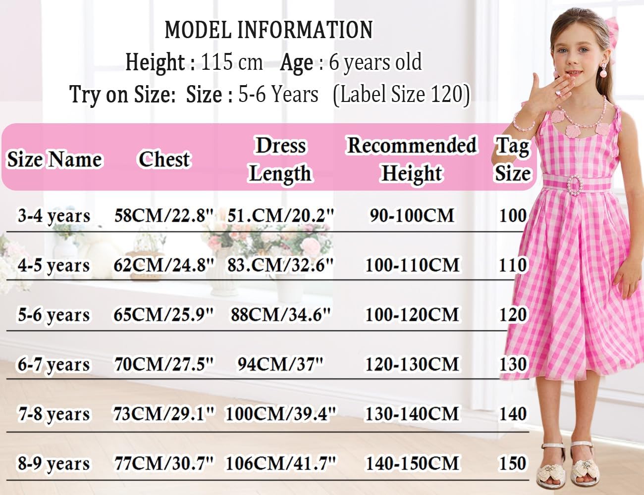 Girls Pink Gingham Costume Dress Movie Cosplay for Kids