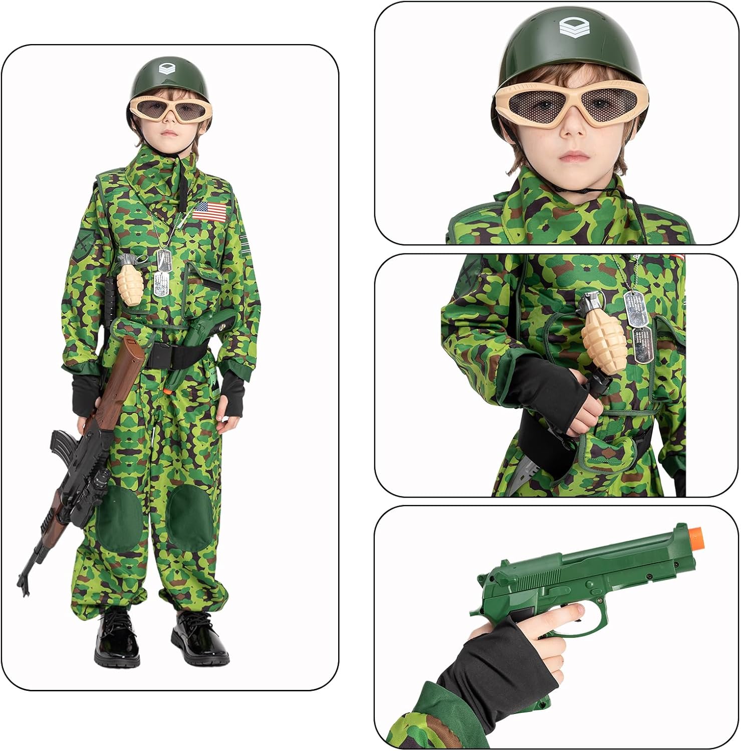 JAZGROM Military Soldier Kids Halloween Costume for Boys Size Chart